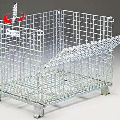 Collapsible Warehouse Logistic Industrial Metal Wire Mesh Container With Casters