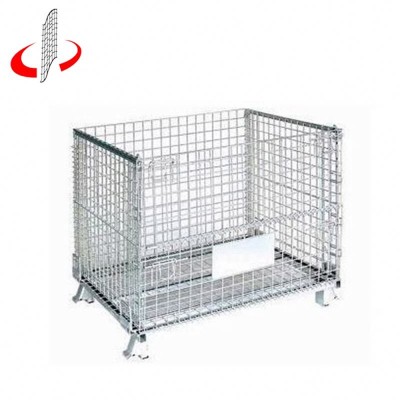 Warehouse Storage Folding Wire Mesh Container With Four Wheels